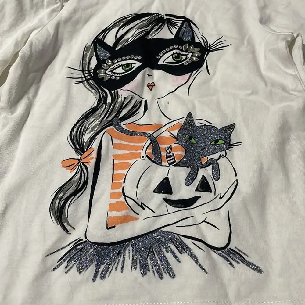 Gymboree xs 4 long sleeve white t with graphic masked girl euc worn once